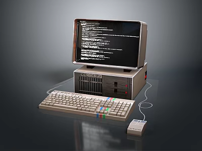 Vintage Computer Setup With Monitor Showing Code Desktop Tower Keyboard And Mouse 3d model