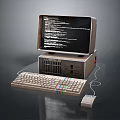 Vintage Computer Setup With Monitor Showing Code Desktop Tower Keyboard And Mouse 3d model