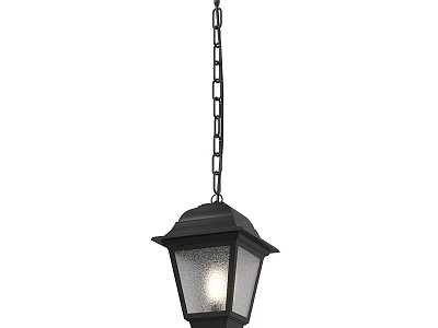 Black Hanging Outdoor Lantern Light With Chain And Glass Shade For Patio Entryway 3d model