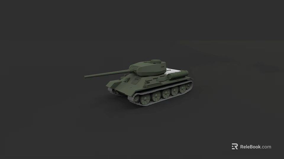 Military Green Tank 3D Model With Cannon And Tracks On Dark Background 3d model 