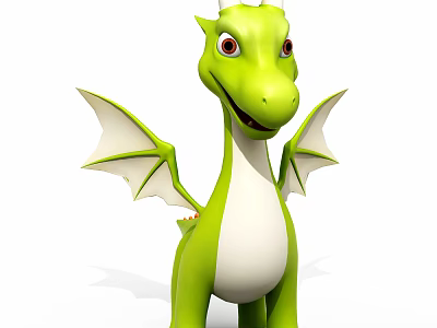 Cute Green Dragon Doll With White Wings Red Eyes And Cartoon Design 3d model
