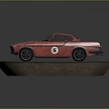 Red Vintage Racing Car With White Stripes And Number 5 On Road Base