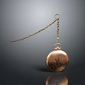 Vintage Pocket Watch With Metal Chain And Engraved Surface On Reflective Background