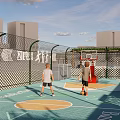 Rooftop Garden with Lush Green Plants Pathways and Basketball Court Area