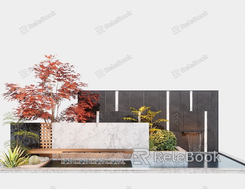 Landscape Waterscape Courtyard Landscape Water View Wall Enclosure model