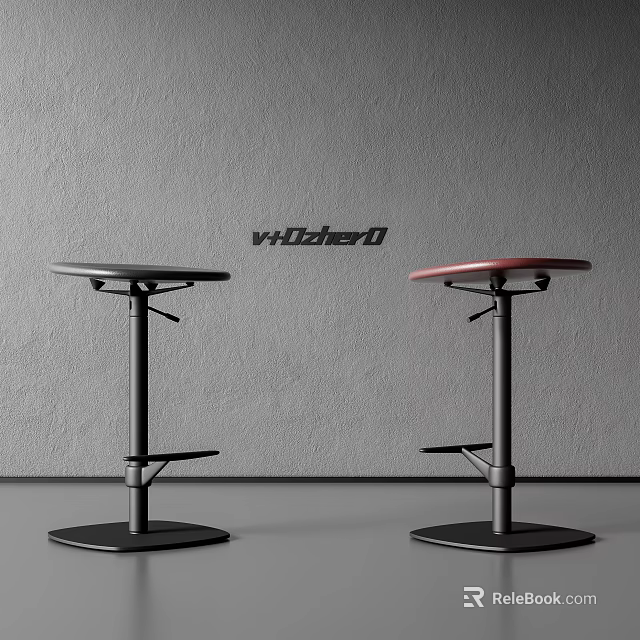 Modern Adjustable Bar Stools With Black And Red Seats And Sturdy Metal Bases 3d model 