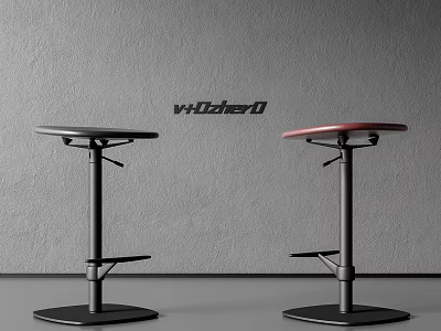 Modern Adjustable Bar Stools With Black And Red Seats And Sturdy Metal Bases 3d model
