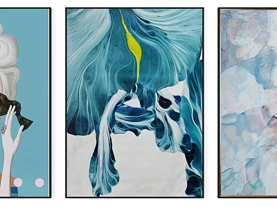 Modern Abstract Wall Art Paintings With Blue White Yellow Texture For Home Interior Decor 3d model