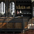Traditional Chinese Specialty Store With Wooden Drawers Ceramic Bowls Teapot And Display Cabinets
