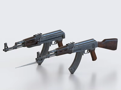 Two Classic Assault Rifles With Wooden Stocks And Metal Components 3d model