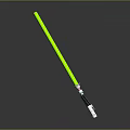 Green Lightsaber With Illuminated Green Blade And Metallic Hilt On Gray Background