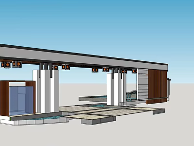 Elegant Modern Entrance Gate Design With Columns And Flat Roof Structure 3d model