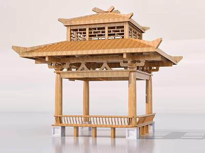 Traditional Chinese Wooden Pavilion With Double Tiered Roof And Decorative Railings 3d model