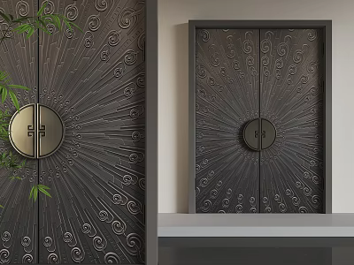 Antique Bronze Security Door With Carved Design Round Door Knocker Security Lock And Durable Material For Modern Home 3d model