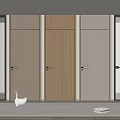 Modern Interior Design Showcasing Various Wood And Gray Hinged Doors 3d model