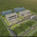 Aerial Planning of Modern Buildings with Greenery Roads Parking Areas and Trees