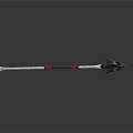 Ornate Decorative Spear With Long Shaft Red Accents And Metal Blade