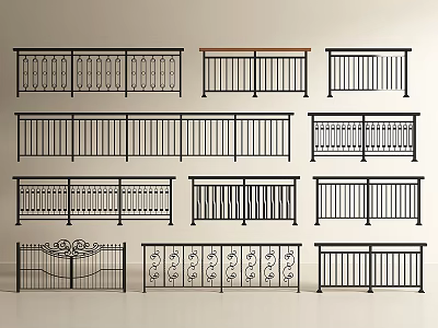 Various Stylish Decorative Railings With Intricate Patterns And Metal Designs 3d model