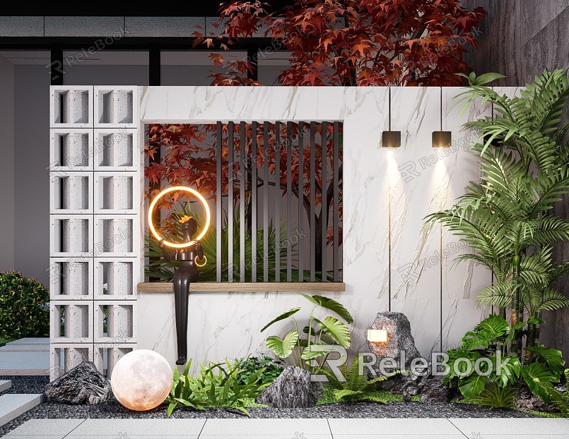 Courtyard landscape landscape wall cement brick modeling background wall screen partition wall model