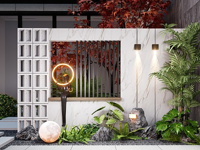 Courtyard landscape wall cement brick modeling background wall screen partition wall model