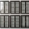 Modern Black Framed Sliding Doors With Different Geometric Glass Panel Designs 3d model