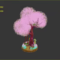 Green leafy tree with brown trunk and swing on circular base with small stones