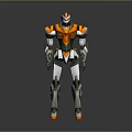 3D Humanoid Mecha Character With Orange White Gray Metallic Texture Standing Pose 3d model