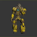 Yellow Mech Warrior Robot With Glowing Chest Core And Detailed Armor