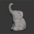 Stone Elephant Sculpture With Raised Trunk And Intricate Carved Patterns 3d model