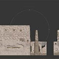 Ancient Stone Architecture Ruined Wall Structure With Arch And Window Frames