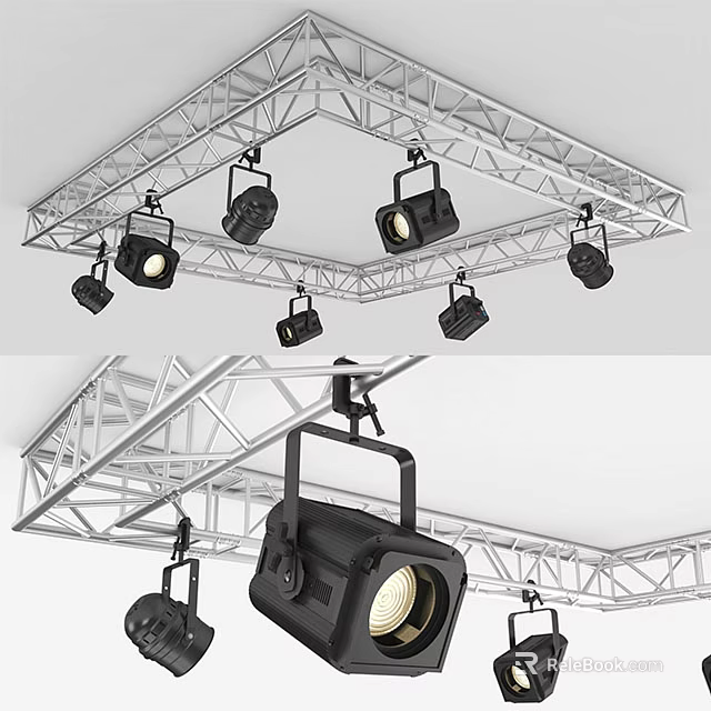 Downlights and Spotlights Mounted on Metal Truss for Stage Lighting Setup 3d model 