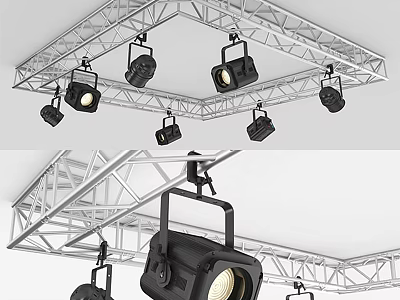 Downlights and Spotlights Mounted on Metal Truss for Stage Lighting Setup 3d model
