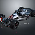 Futuristic Racing Car Featuring Sleek Dark Body Large Tires And Red Accent Details