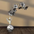 Floral Display With Purple And White Orchids In Ceramic Vase On Wooden Floor