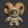 Astronaut Themed Figurine With Large Orange Horns And Scenic Chest