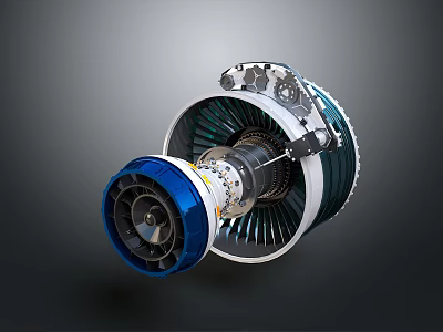 Detailed Aircraft Engine Cutaway View Showing Turbine Blades And Internal Components 3d model