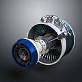 Detailed Aircraft Engine Cutaway View Showing Turbine Blades And Internal Components