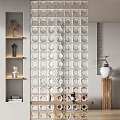 Modern Home Interior Partition Design With Glass Brick And Decorative Shelves
