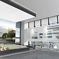Modern Exhibition Hall Interior With Grid Ceiling Lights And Digital Screen 3d model