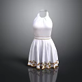 Elegant White Halter Neck Dress With Golden Decorations And Hem Patterns