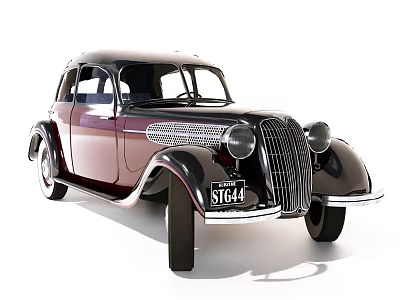Vintage Classic Car With Deep Purple Exterior Chrome Grille And Round Headlights Design 3d model