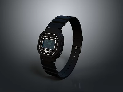 Stylish Black Digital Watch With Square Dial And Comfortable Black Strap 3d model