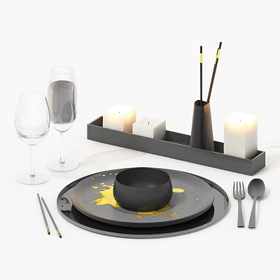 Modern tableware dining table dining tools combination 3d model