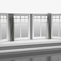 White Frame Windows With Stylish Gray Curtains In Modern Interior Design