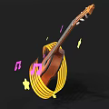 Vibrant Musical Instruments Art Supplies With Acoustic Guitar Music Notes And Stars