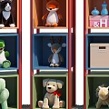 Colorful Pokémon Plush Toys Display with Rabbit Doll in Center and Cloud Pendant Lights