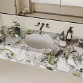 Modern Bathroom Washbasin with Patterned Marble Countertop Mirror Vase and Window View 3d model