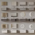 Various Modern Bathroom Vanity Units With Different Mirror Designs And Storage Features 3d model