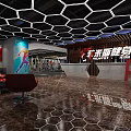 Meisi Fitness Gym Interior With Reception Desk And Hexagonal Ceiling Design