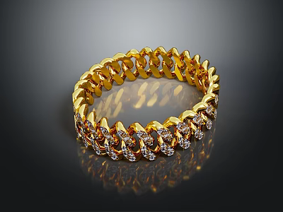 Elegant Gold Link Bracelet With Sparkling Diamond Accents And Sleek Design 3d model